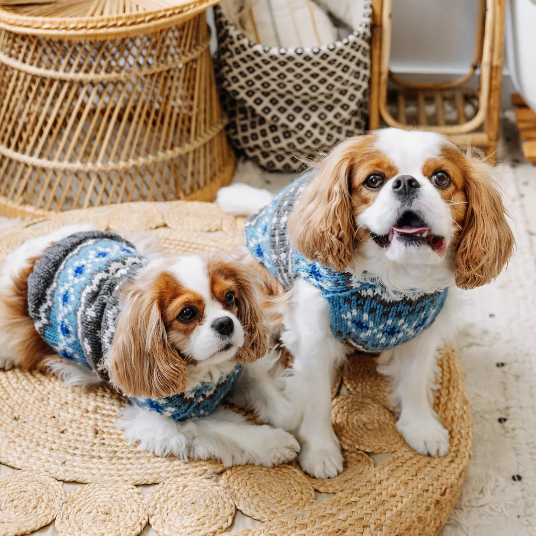 Light Blue Fairisle Wool Dog Sweater