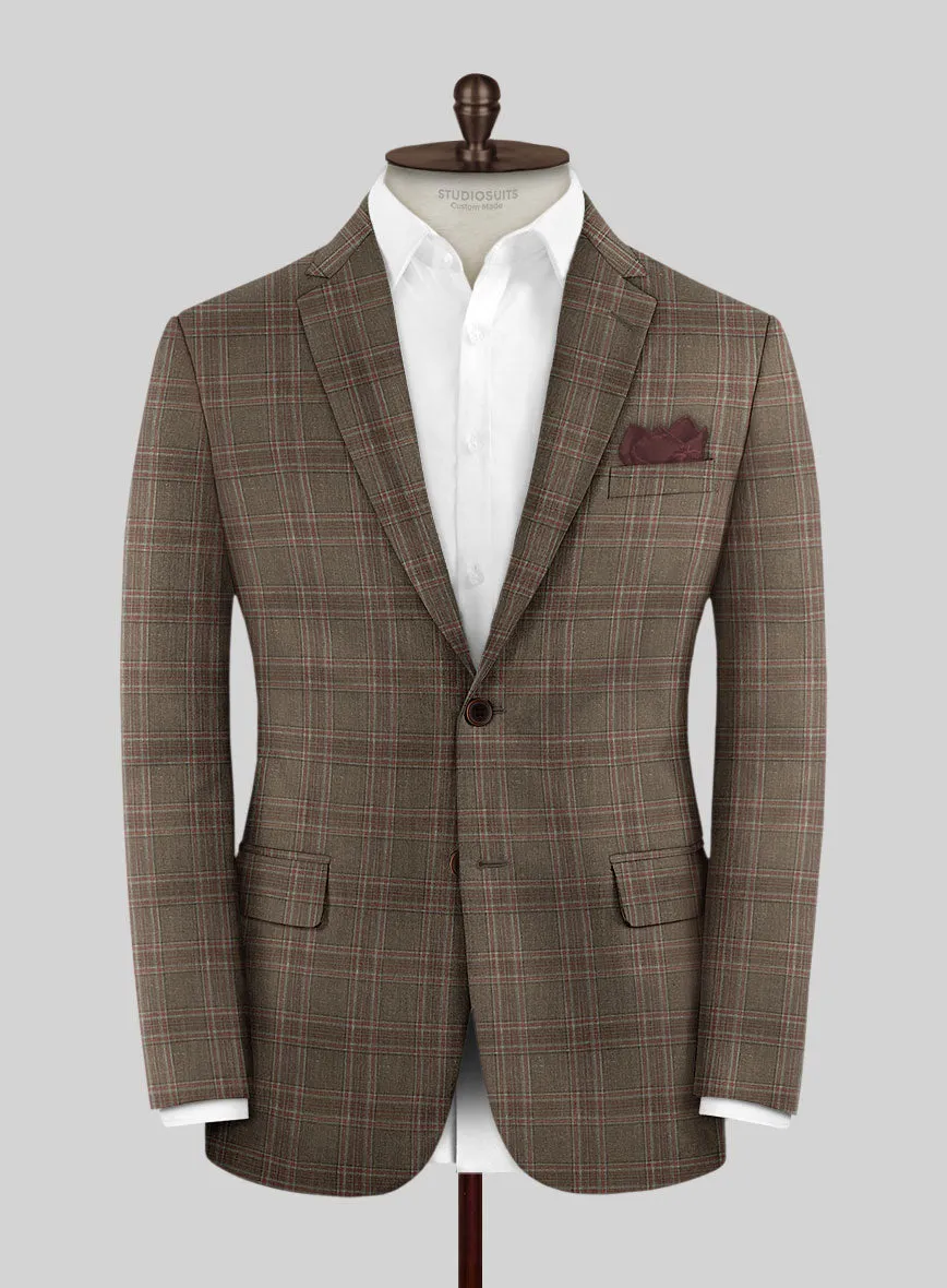 London Loom Brown Check Wool Silk Linen Jacket