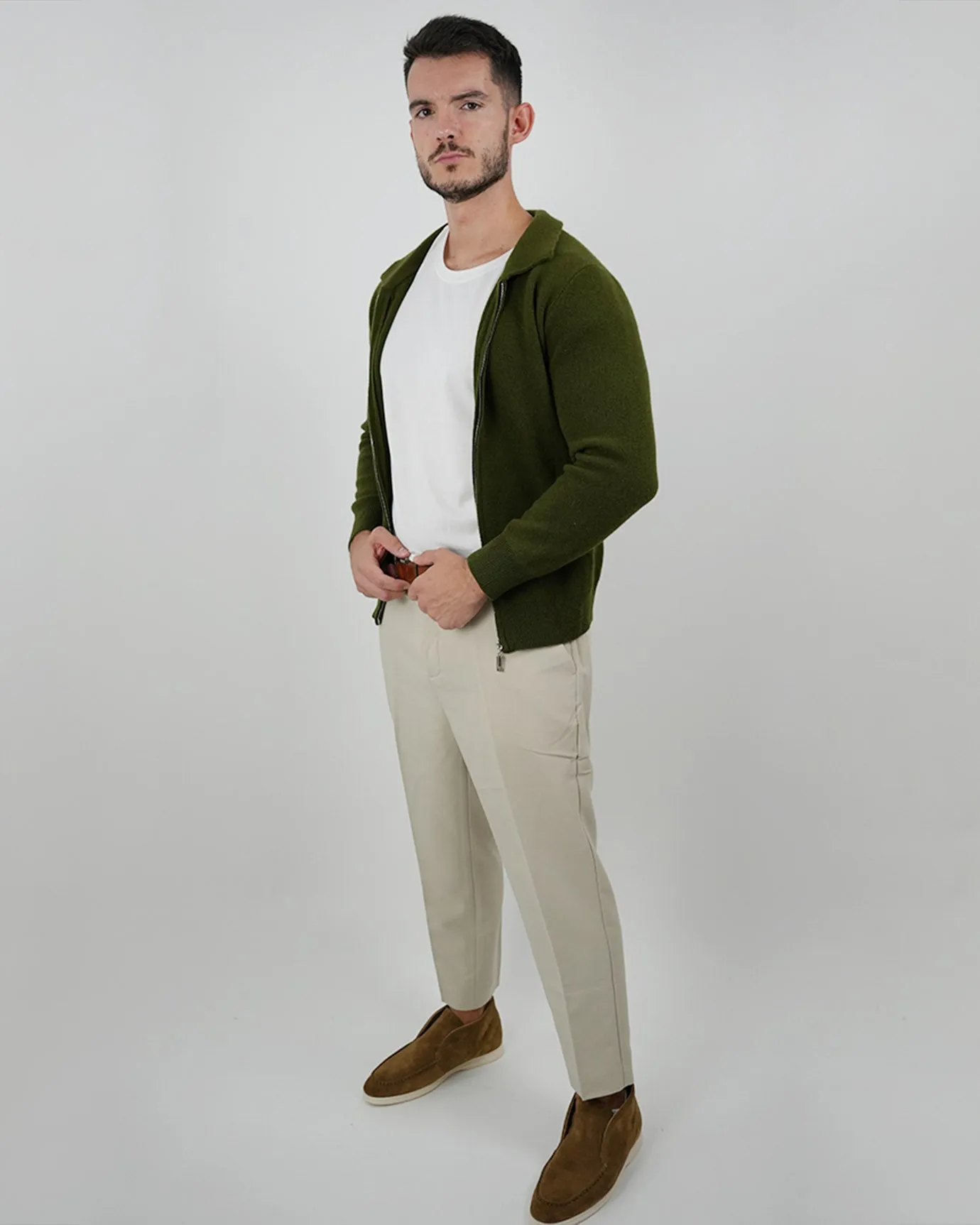 LOVAU Cashmere Blend Cardigan Jacket - Green