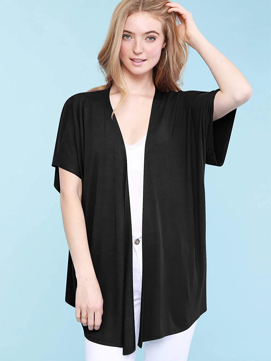 Made By Johnny Women's Kimono Style Short Sleeve Dolman Cardigan