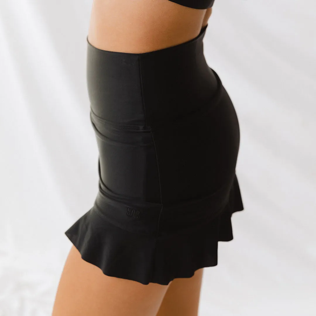 Matte Black High-Waisted Swim Skirt