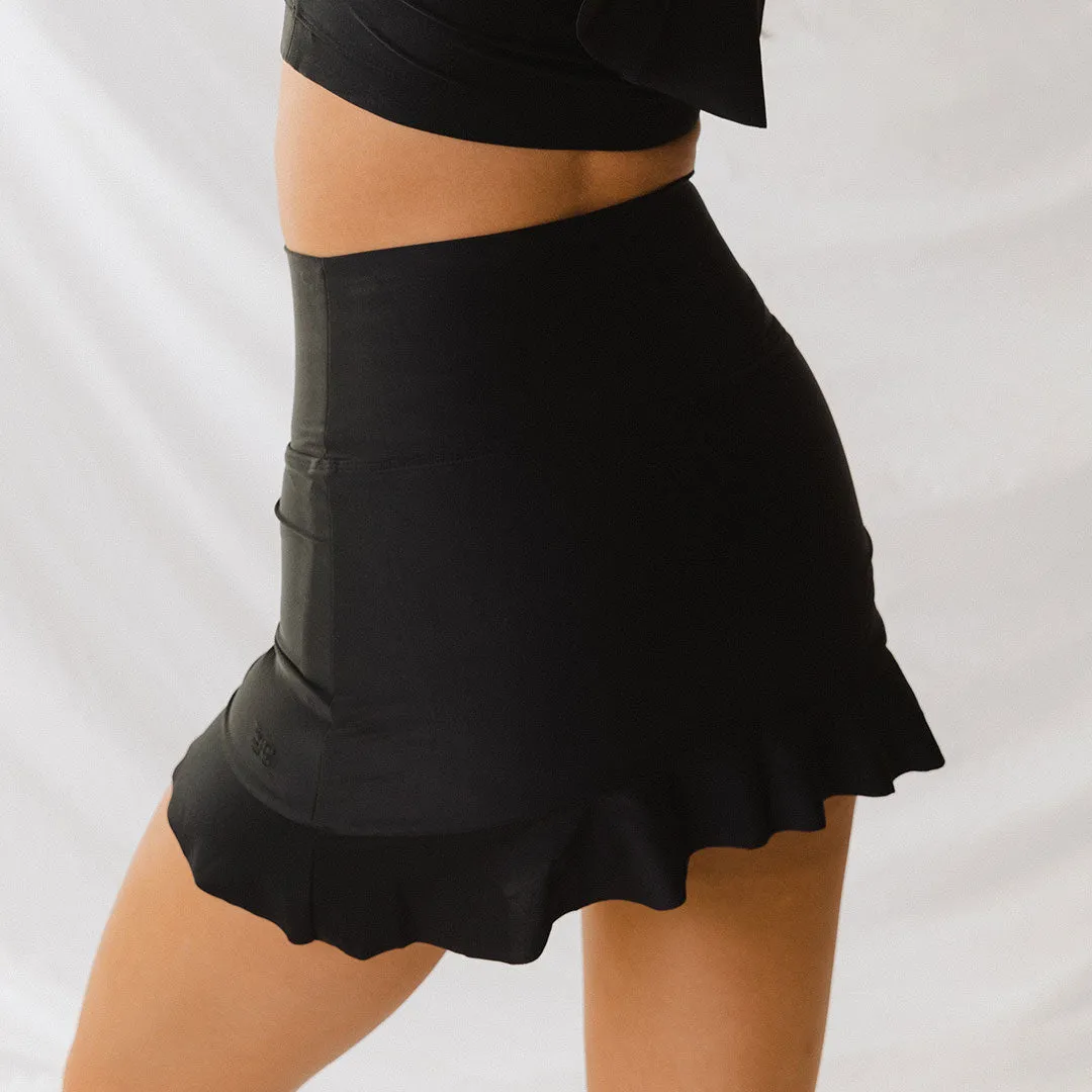 Matte Black High-Waisted Swim Skirt