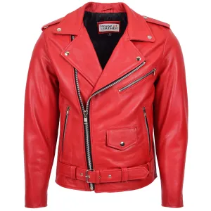 Mens Heavy Duty Leather Biker Brando Jacket Kyle Red