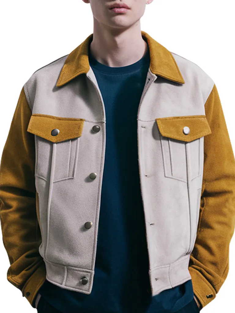 Men’s Two-Tone Beige And Yellow Suede Jacket