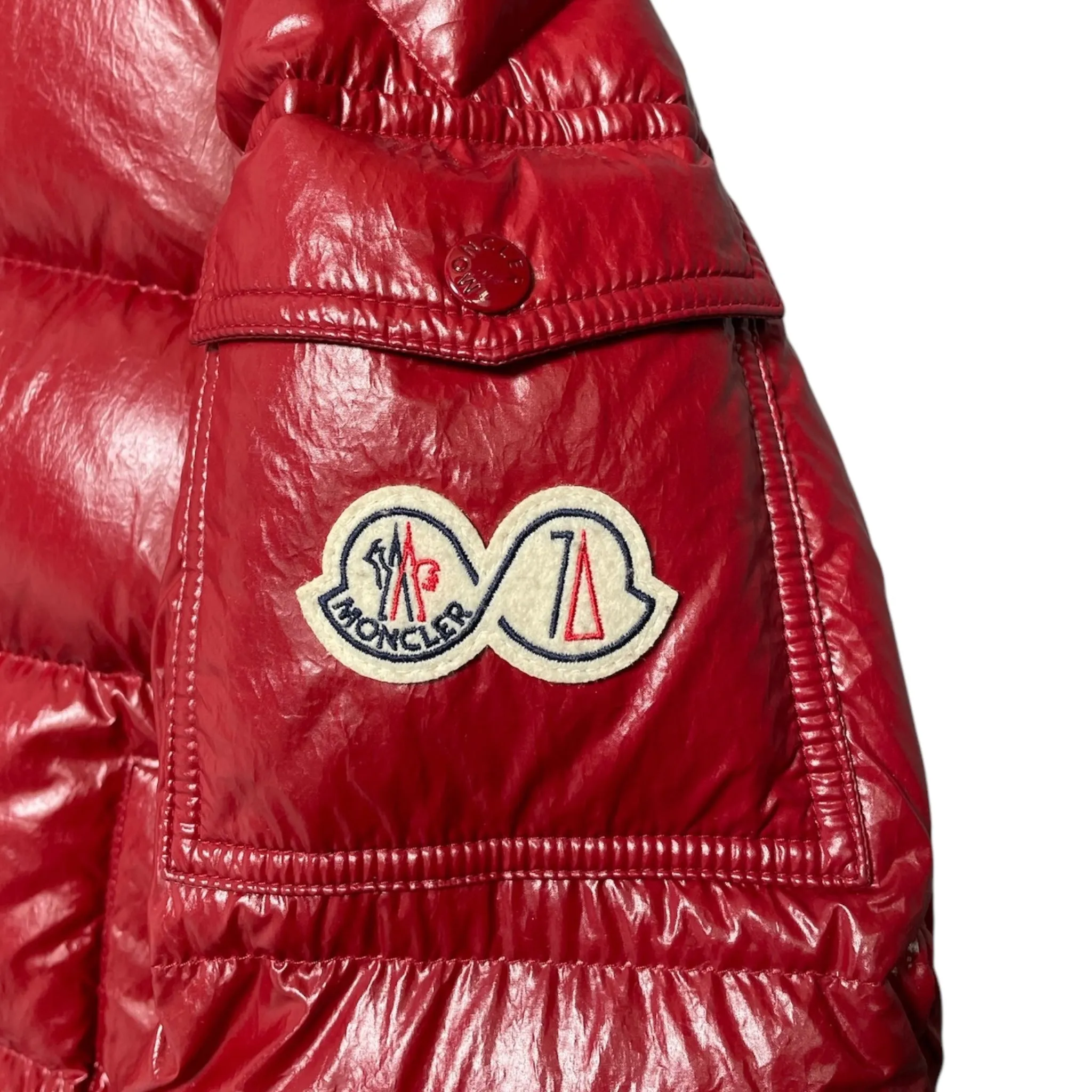 Moncler Maya 70th Anniversary Special Edition Short Down Jacket Berry Red Pre-Owned