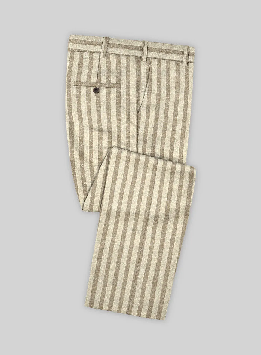 Noble Cream Stripe Wool Silk Linen Pants