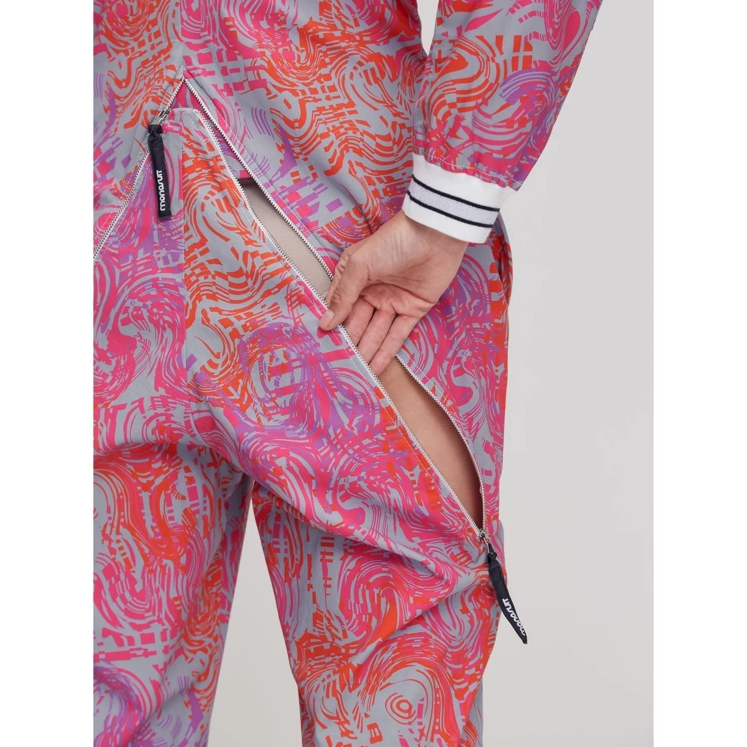 Pink Long Sleeve Abstract Print Casual Zip-Up Bomber Jumpsuit SS