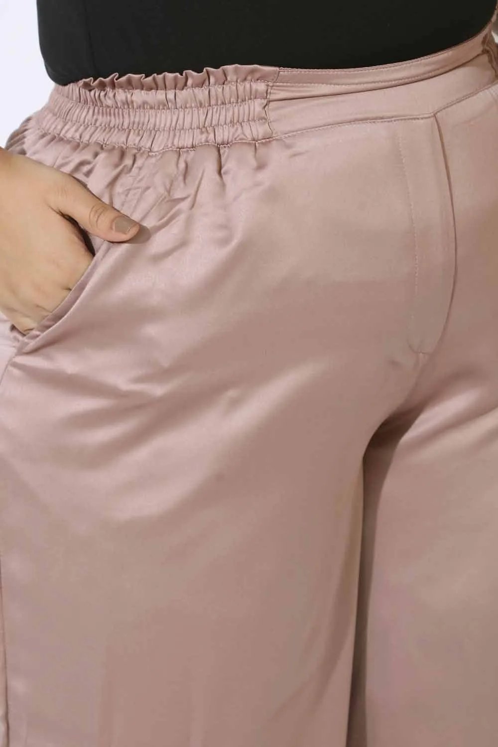 Plus Size Rose Satin High Waist Pants