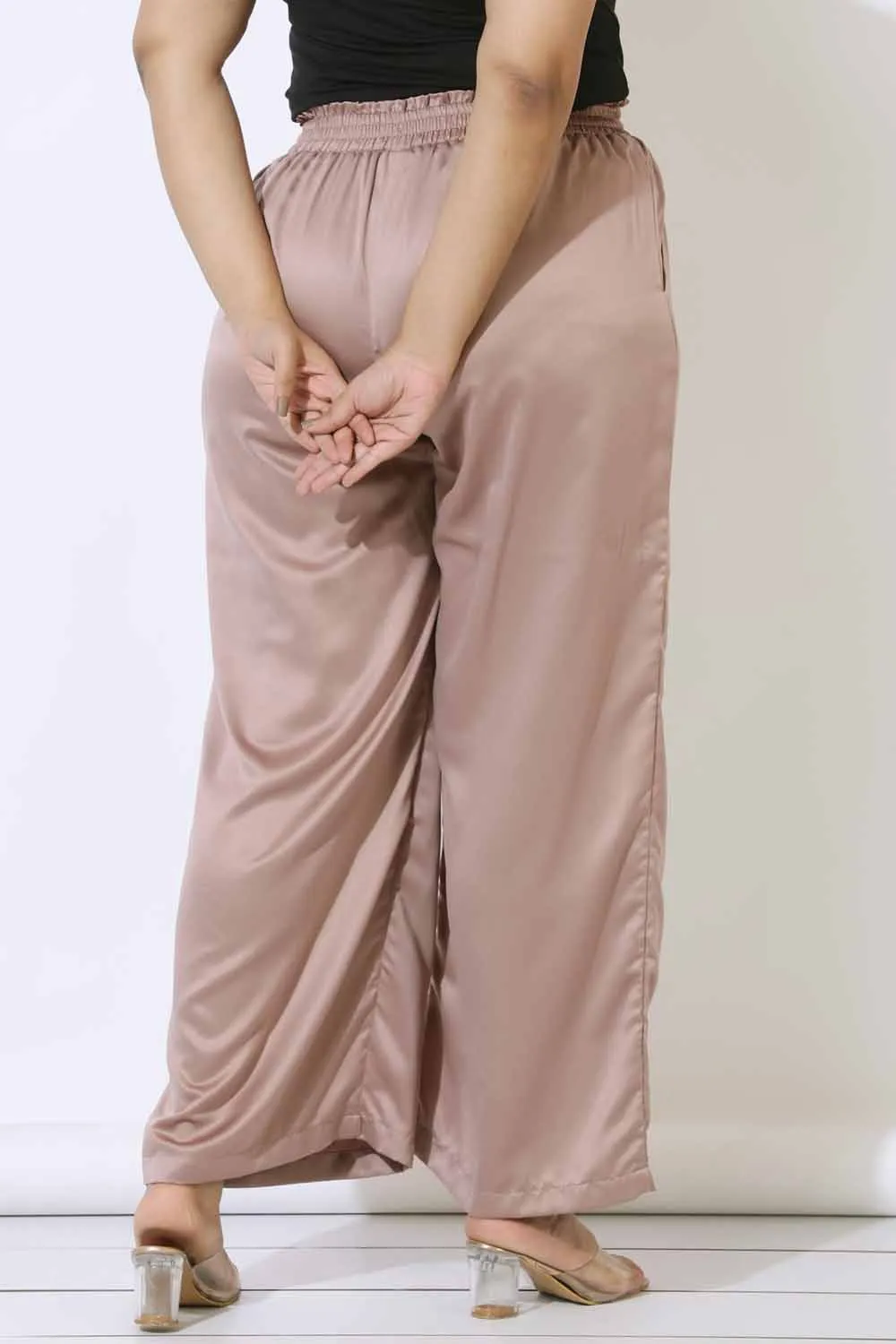 Plus Size Rose Satin High Waist Pants