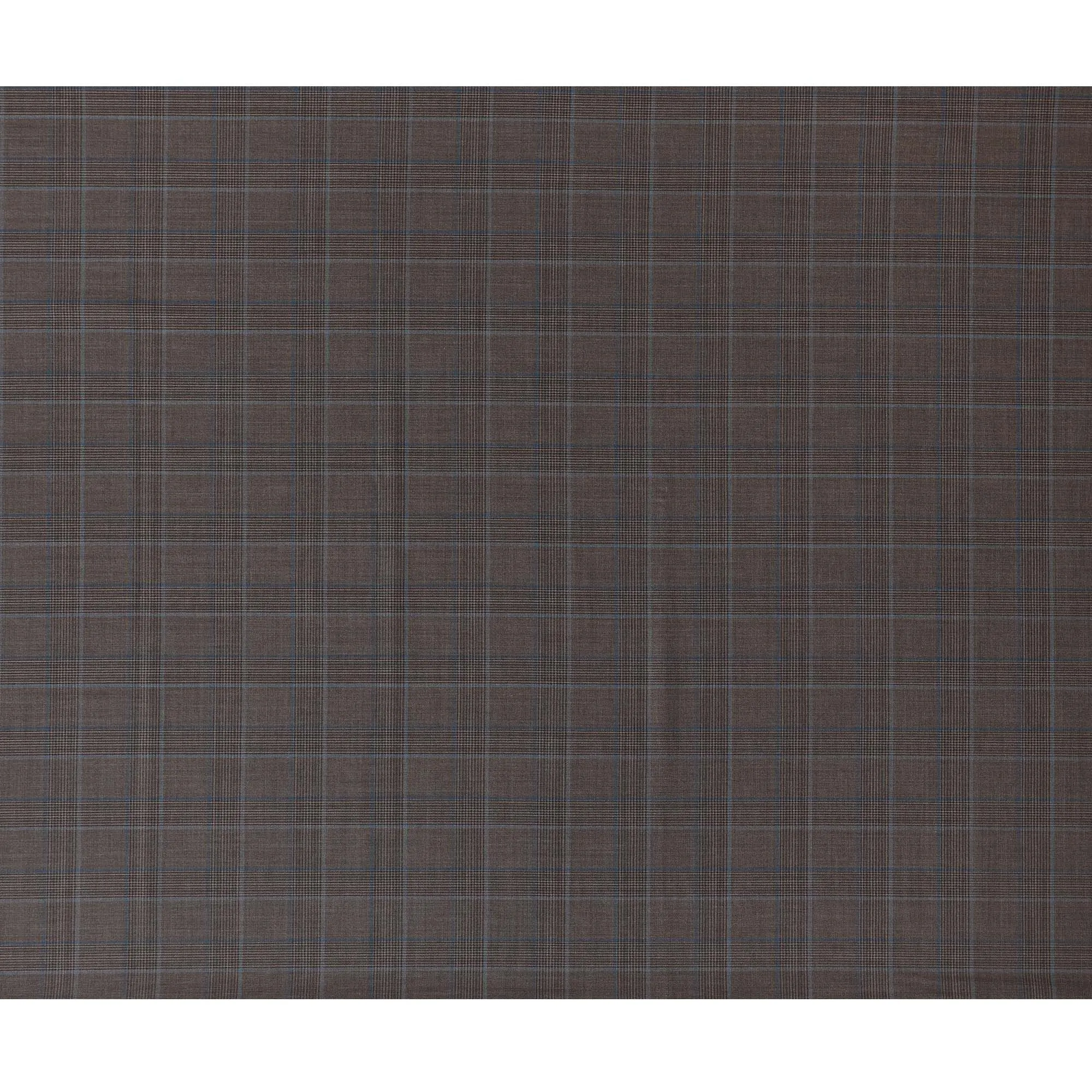 Premium Light Brown Super 130's Pure Wool Suiting Fabric - Plaid Design, 150cm Wide - D18237