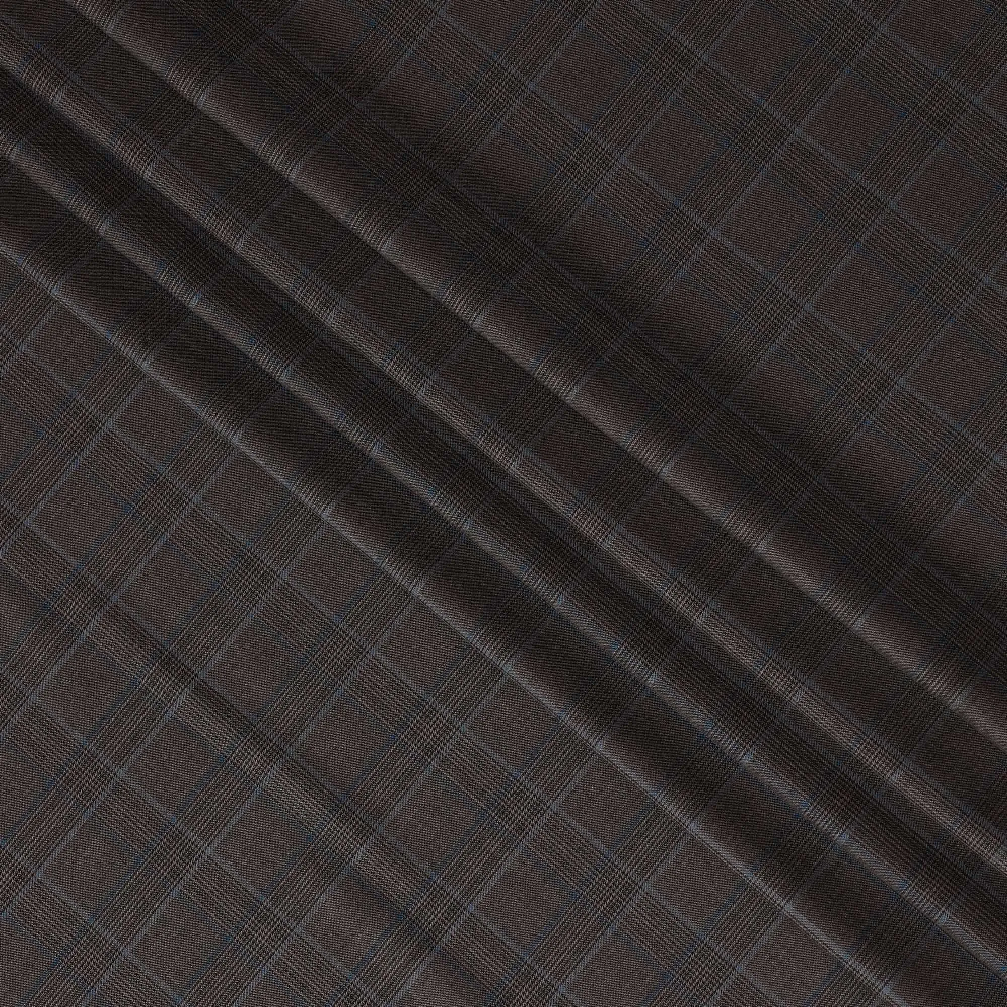 Premium Light Brown Super 130's Pure Wool Suiting Fabric - Plaid Design, 150cm Wide - D18237