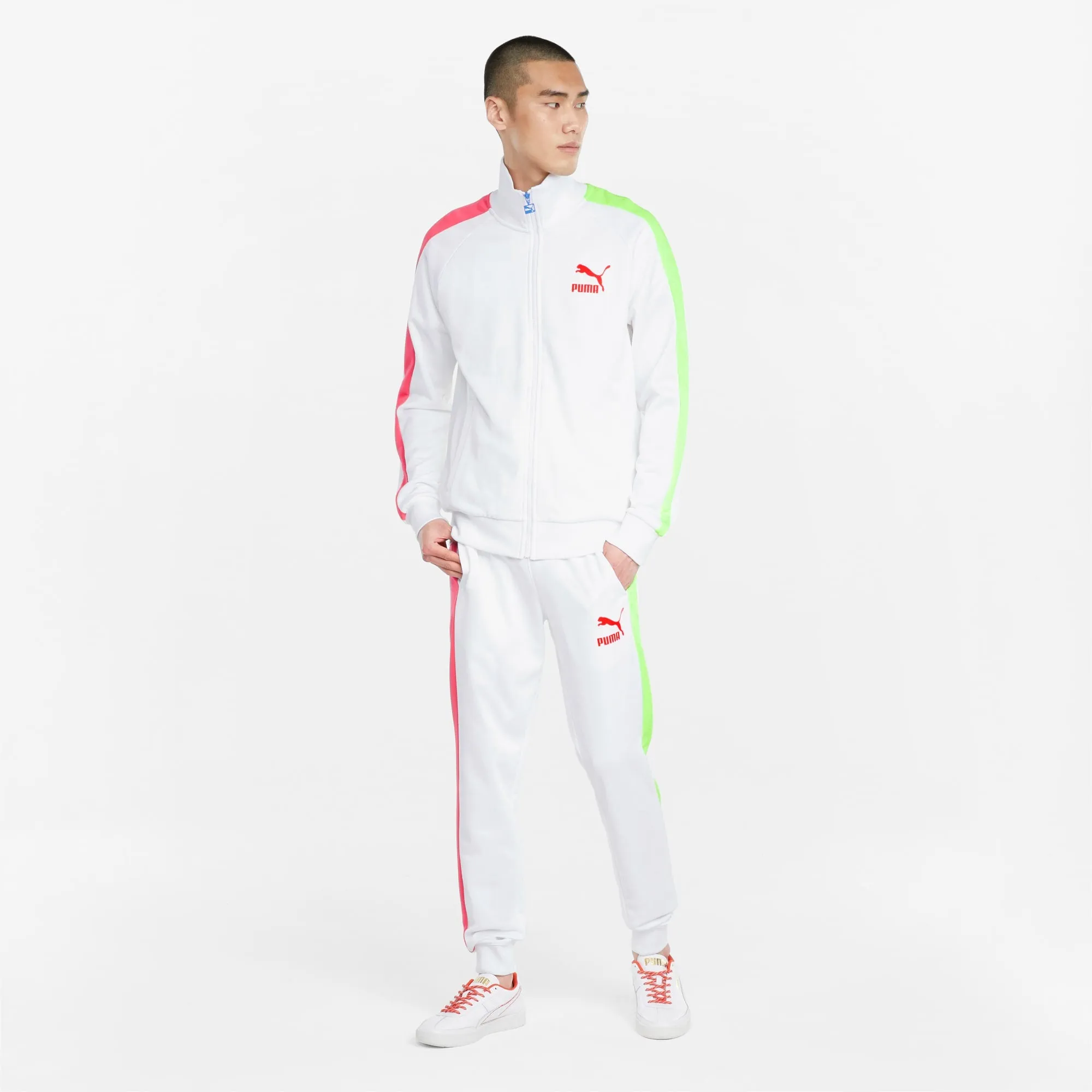 Puma ICONIC T7 TRACKSUIT Men’s - WHITE PINK GREEN