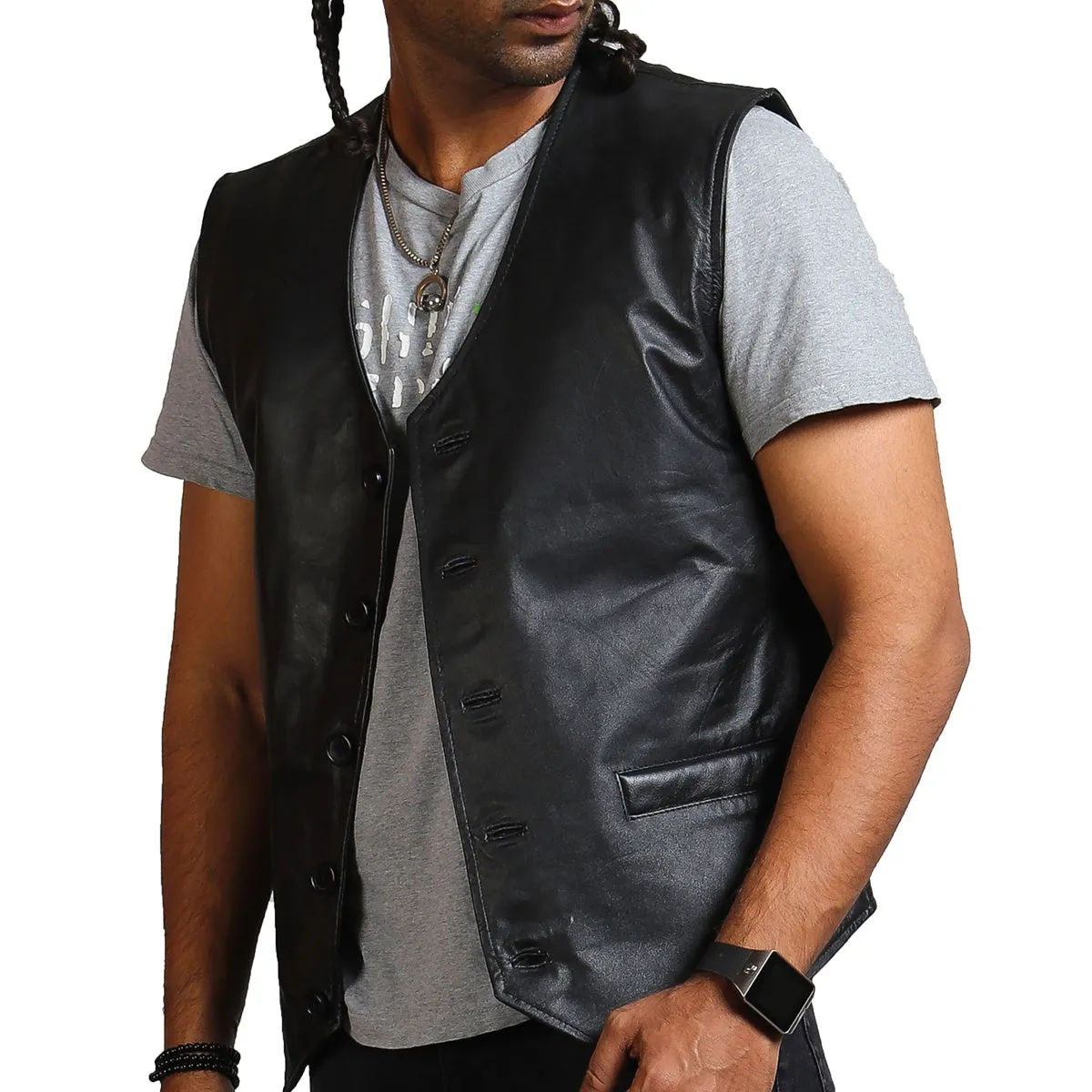 Purchase Best Style Handmade Genuine high Skull Print Black Leather Vest For Sale