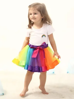 Rainbow Tulle and Satin Ribbon Skirt