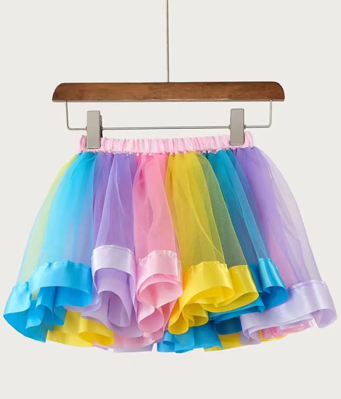 Rainbow Tulle and Satin Ribbon Skirt