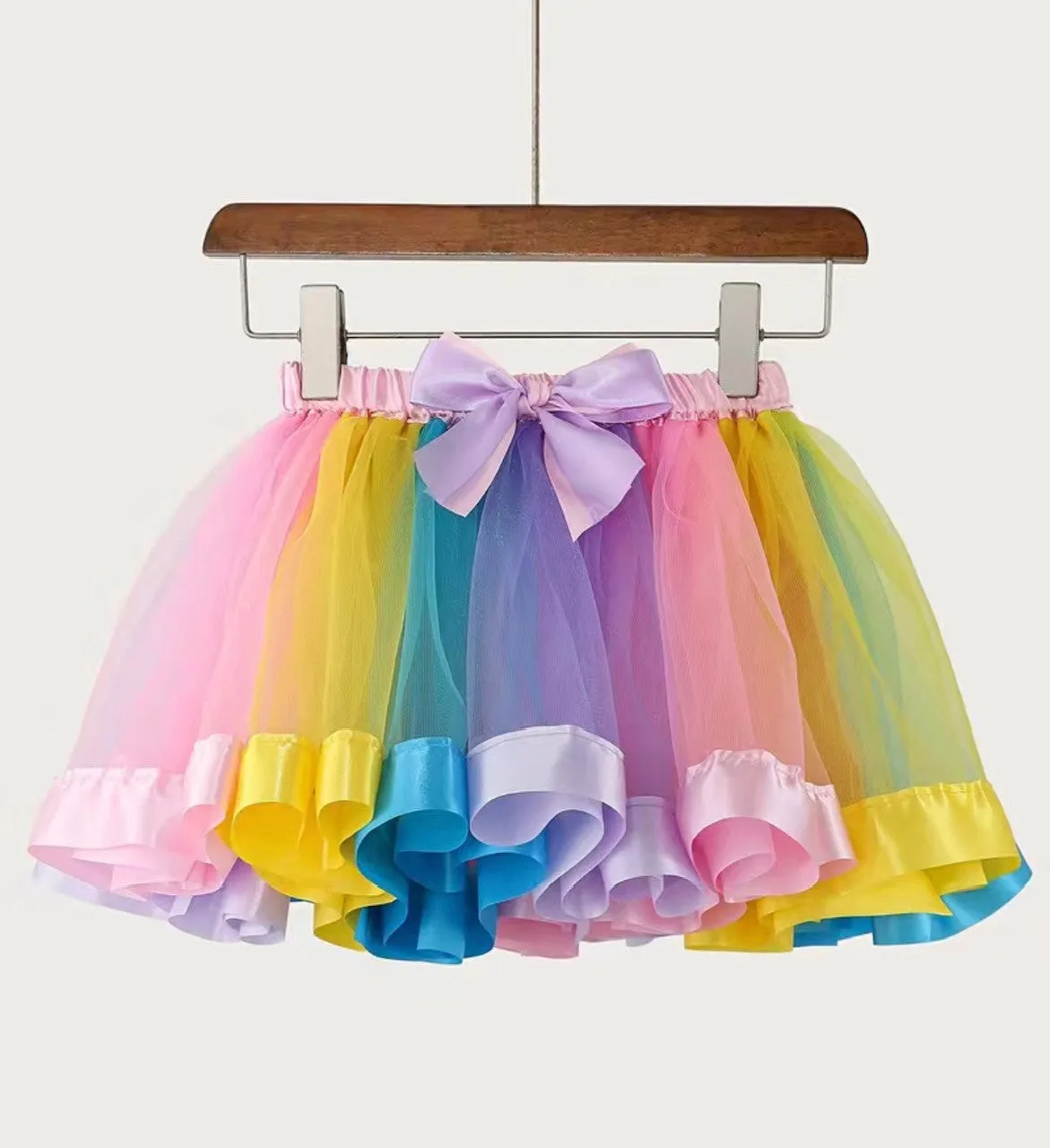 Rainbow Tulle and Satin Ribbon Skirt