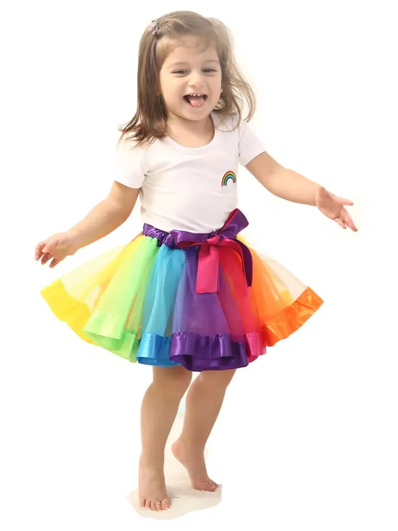 Rainbow Tulle and Satin Ribbon Skirt