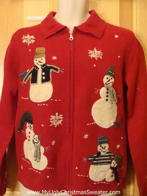 Red Tacky Christmas Sweater with 2sided Snowmen