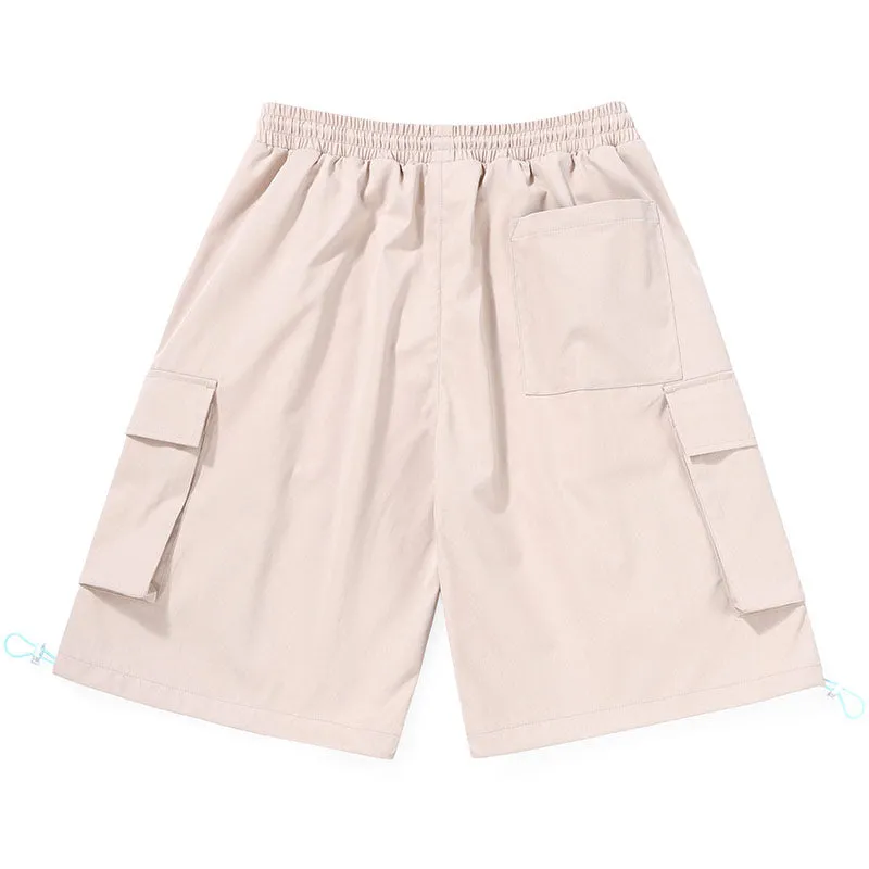 Safari Style Logo Print Pocket Straight Loose Shorts