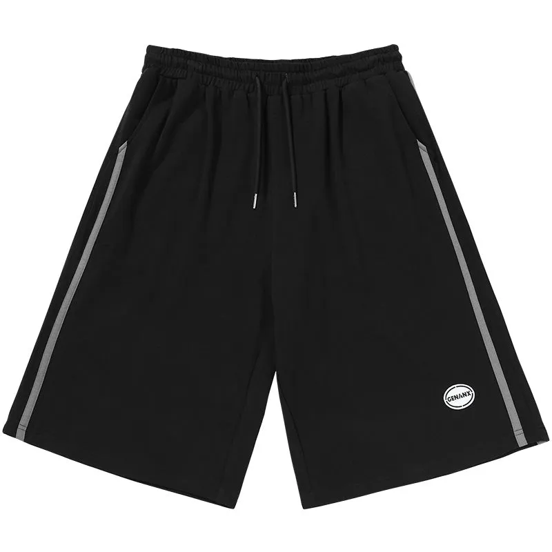 Sports Style Plain Color Block Stripe Logo Label Shorts