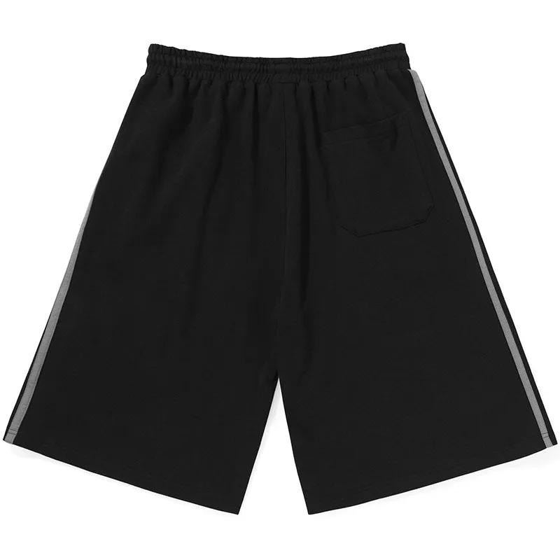 Sports Style Plain Color Block Stripe Logo Label Shorts