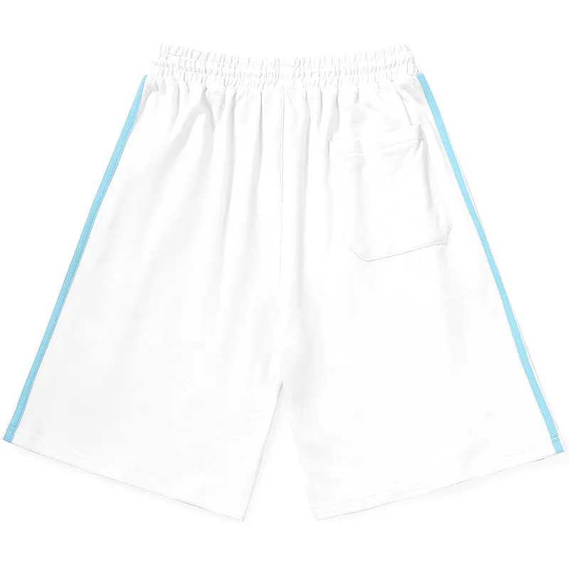 Sports Style Plain Color Block Stripe Logo Label Shorts