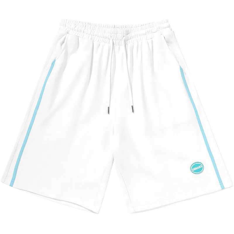 Sports Style Plain Color Block Stripe Logo Label Shorts