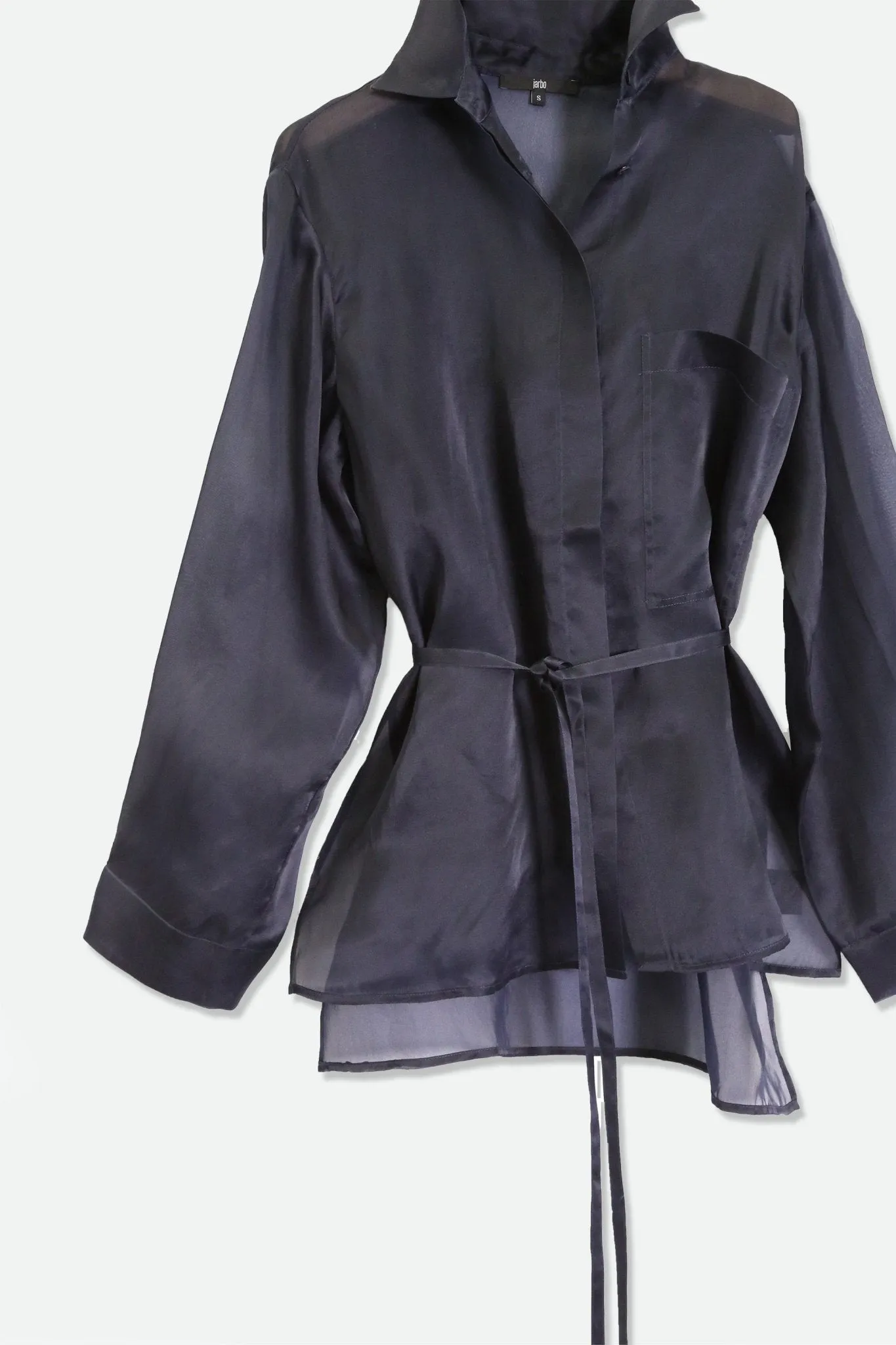 SYDNEY SILK ORGANZA TIE POCKET BLOUSE MIDNIGHT NAVY