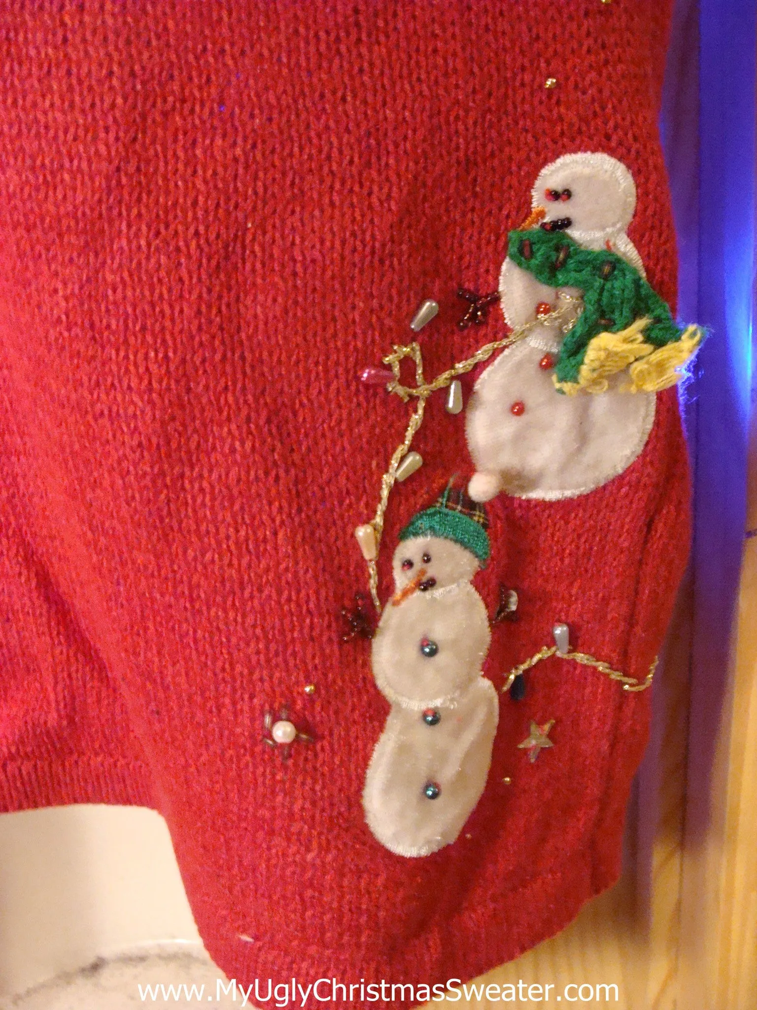 Tacky Red Light Up Christmas Sweater Vest with Cheesy Snowmen