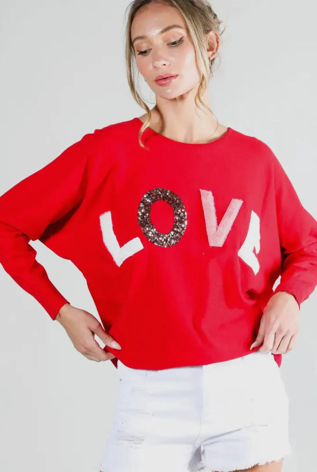 Vine & Love LOVE Sweater with Textured Lettering