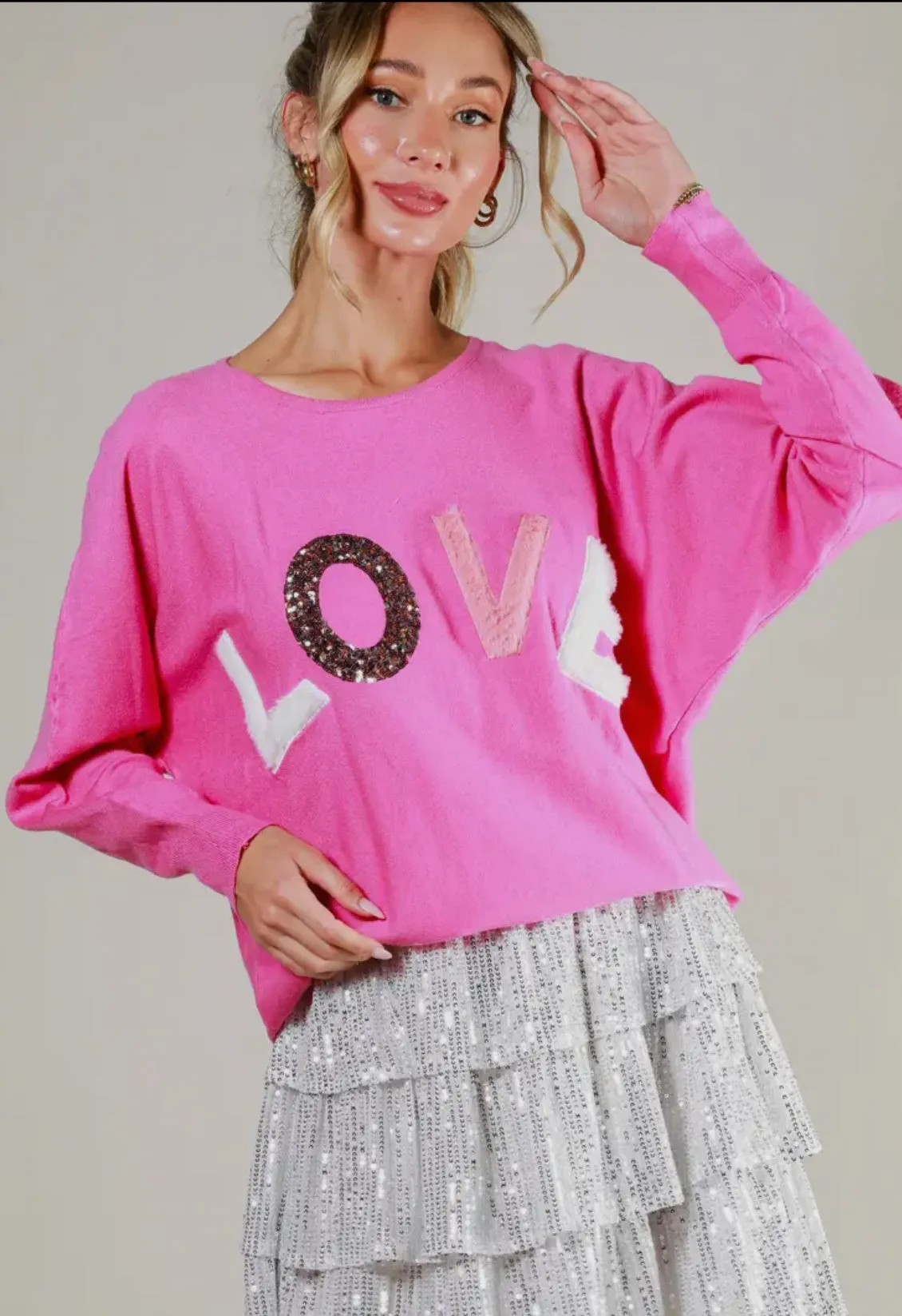 Vine & Love LOVE Sweater with Textured Lettering