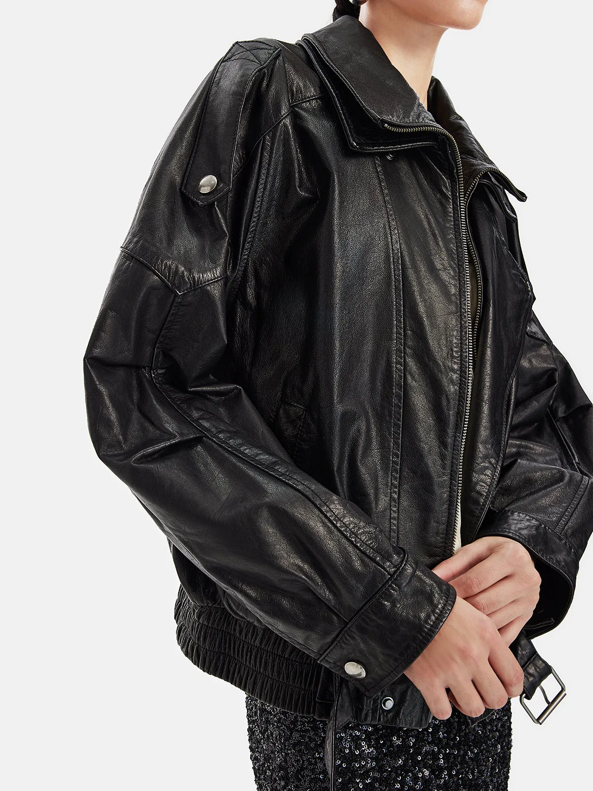 Vintage Loose Leather Motorcycle Jacket