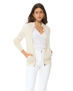 Women's Cashmere Zip Cardigan Milk White