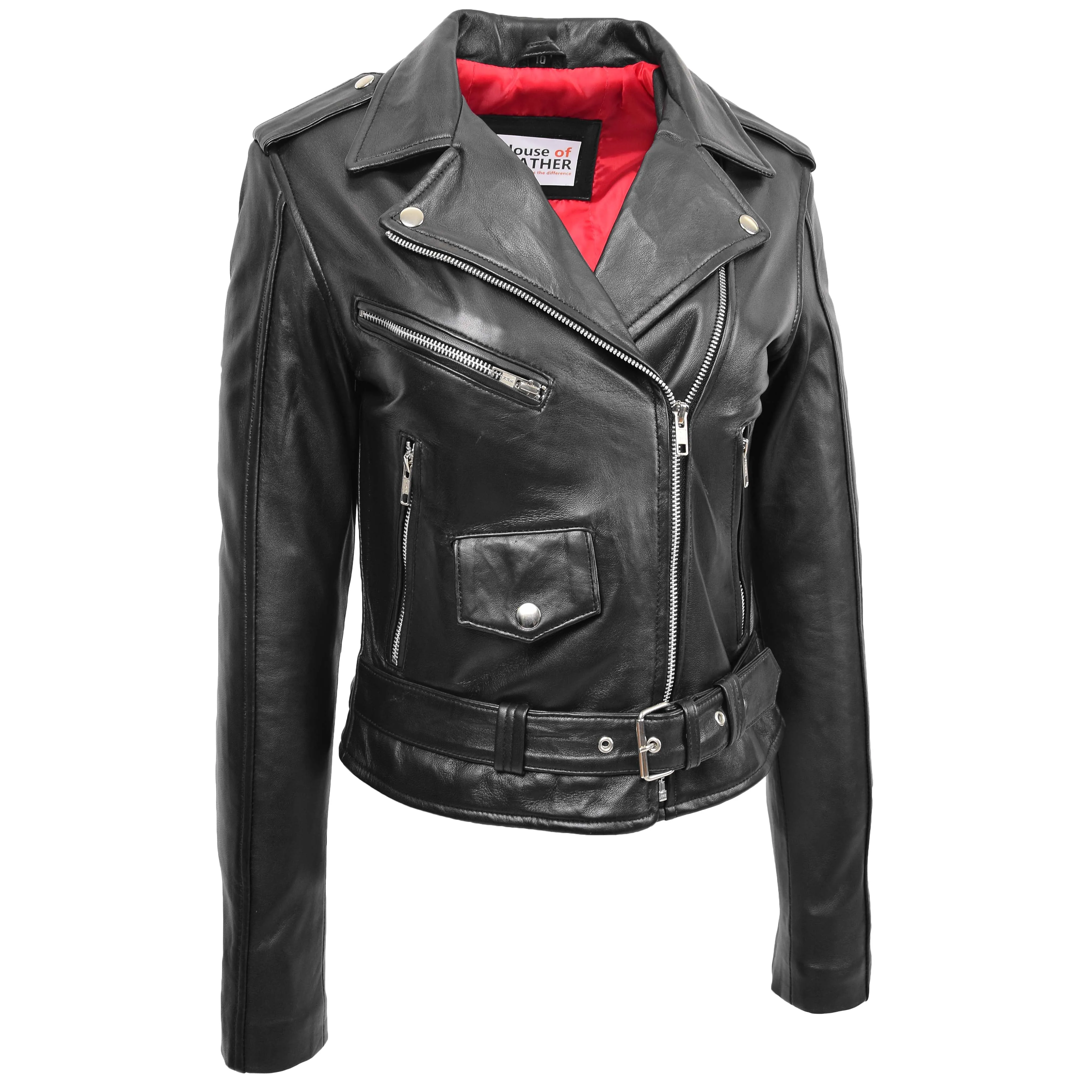 Womens Leather Biker Brando Jacket Kate Black