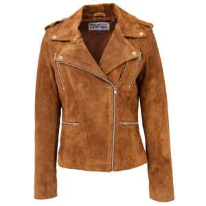 Womens Suede Biker Style Zip Jacket Skylar Tan