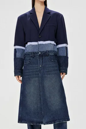 xiangtuibao Hit Color Denim Patchwork Undeniable Trench Coat